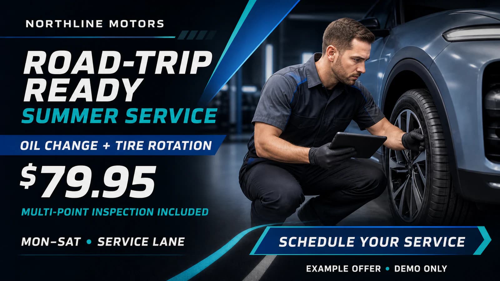 Northline Motors fictional summer service board